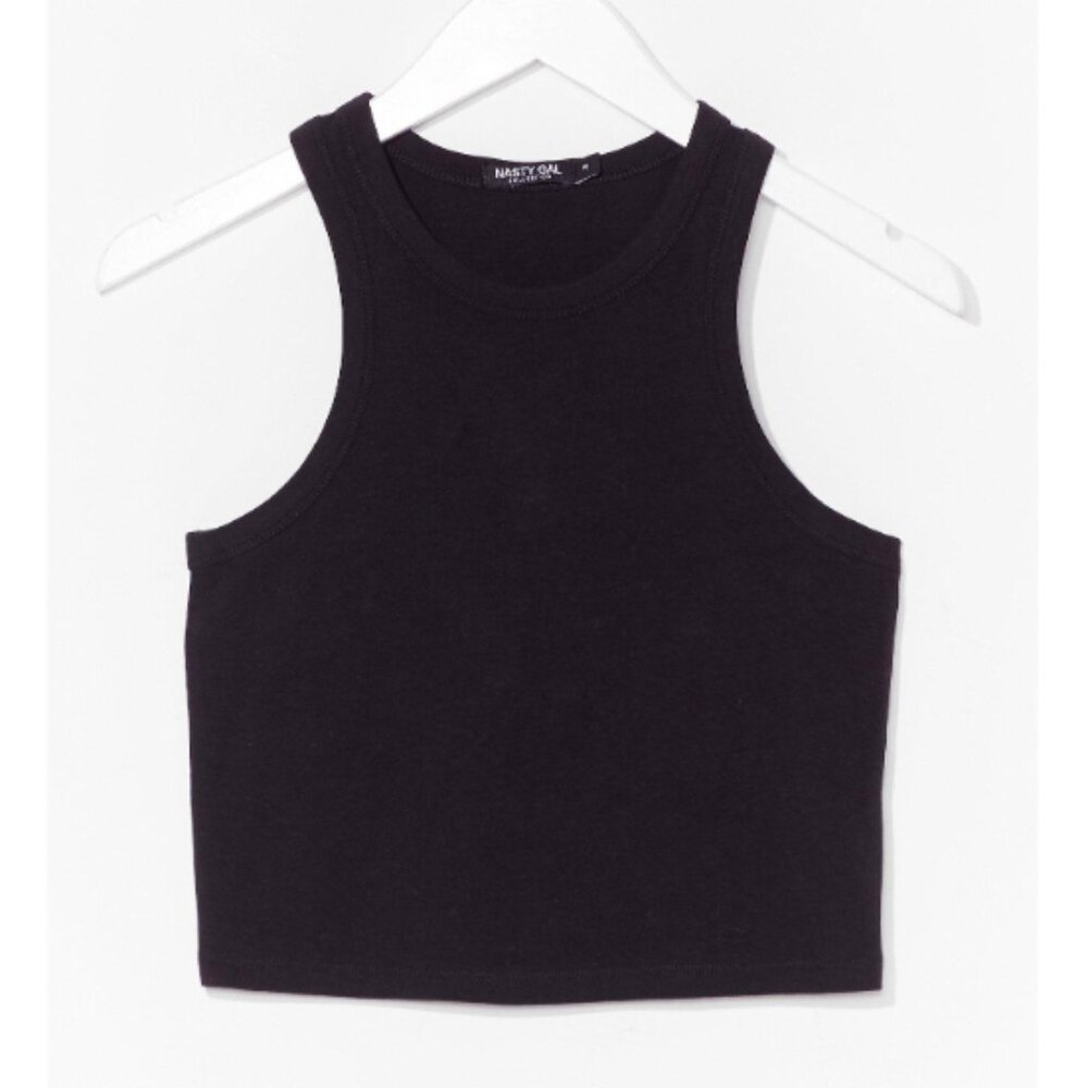 NWT Nasty Gal Racer Against Time Crew Neck Cropped Tank in Black